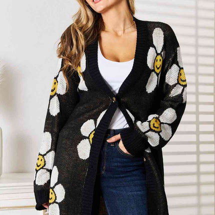 Double Take Floral Button Down Longline Women Cardigan