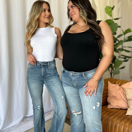 Judy Blue Full Size Medium Rise Tummy Control Destroy Flare Women Jeans