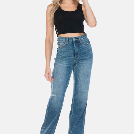 Judy Blue Full Size Tummy Control Cut Raw Hem Straight Women Jeans