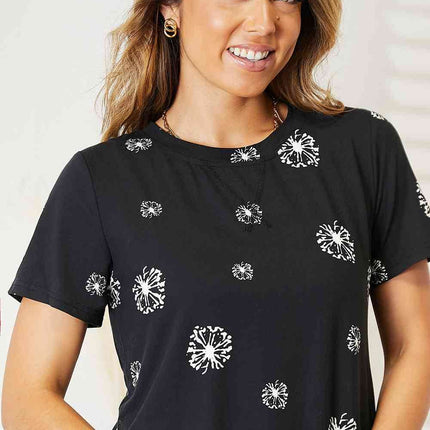 Double Take Dandelion Print Round Neck Women T-Shirt