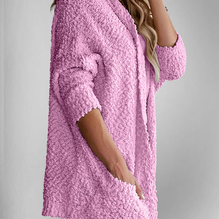 Velvet Bloom Pocketed Open Front Long Sleeve Women Cardigan