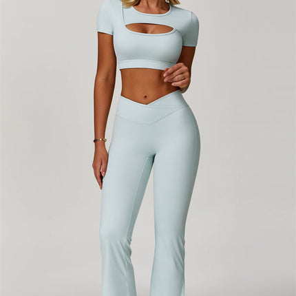 The Lavish Cut-out Crop Top Flared Leggings 2-Piece Set