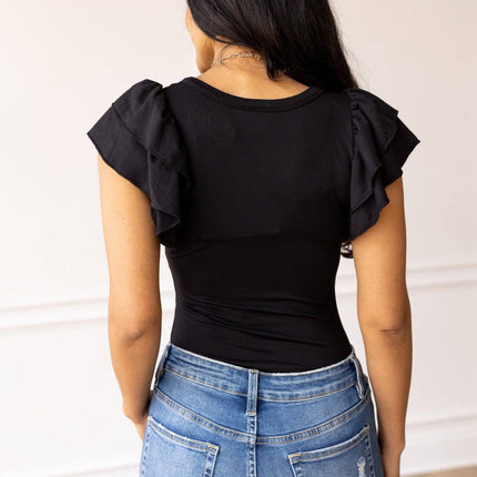 The Eloise Ruffle Sleeve Bodysuit, Black