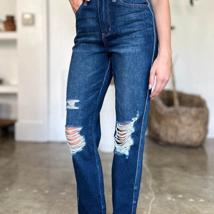 Judy Blue Full Size High Waist Rigid Magic Heavy Destroy Straight Women Jeans