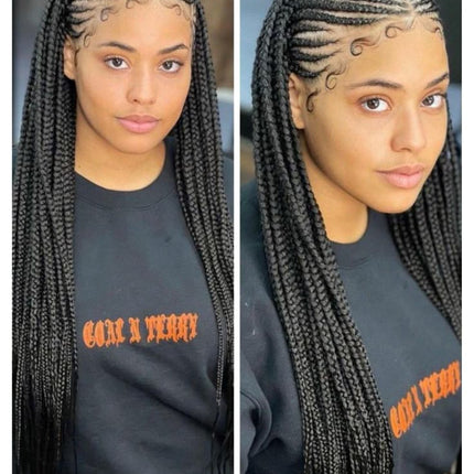 36" Cornrow & Knotless Box Braids Wig | Tribal Braids | Full Lace Front | Faux Locs Accents