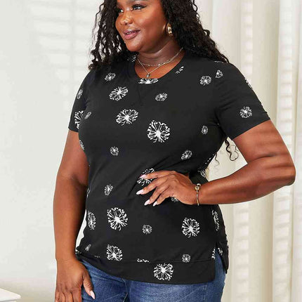 Double Take Dandelion Print Round Neck Women T-Shirt