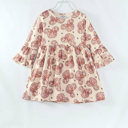 Floral Pumpkin Print Girl Dress
