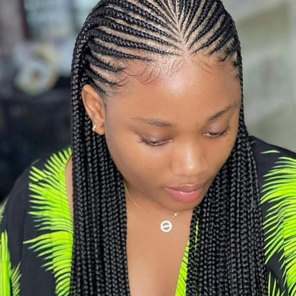 36" Cornrow & Knotless Box Braids Wig | Tribal Braids | Full Lace Front | Faux Locs Accents