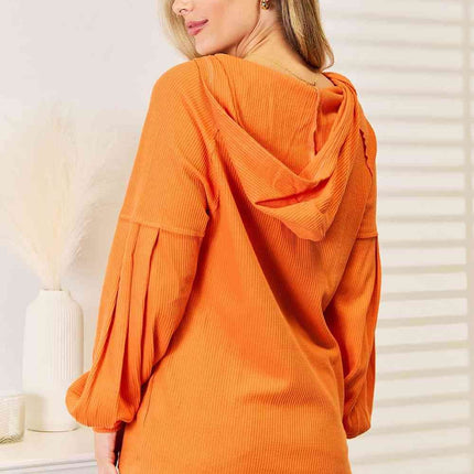 Basic Bae Side Slit Buttoned Waffle Knit Women Hoodie