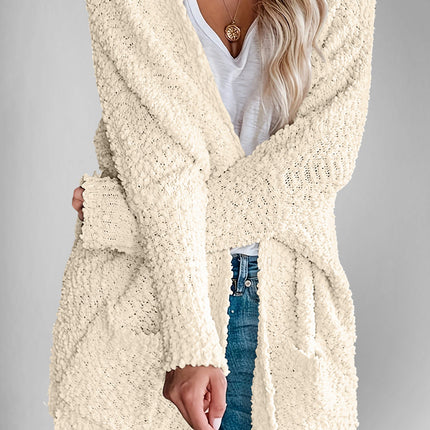 Velvet Bloom Pocketed Open Front Long Sleeve Women Cardigan