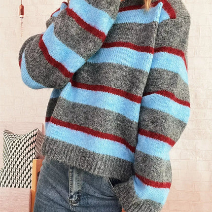 Striped Round Neck Long Sleeve Sweater