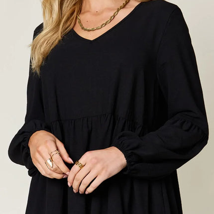 Garden Naked Women's Casual Dress Babydoll Tiered Dress with Pockets Long Sleeve Ruffle Hem Soft Cotton Blend Loose Fit