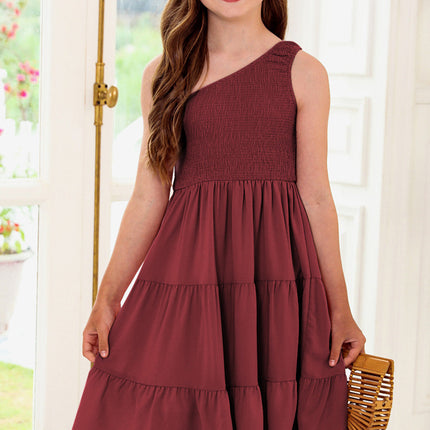 Plus Size One-Shoulder Sleeveless Tiered Dress