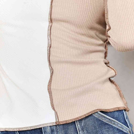 Double Take Color Block Exposed Seam Women Top