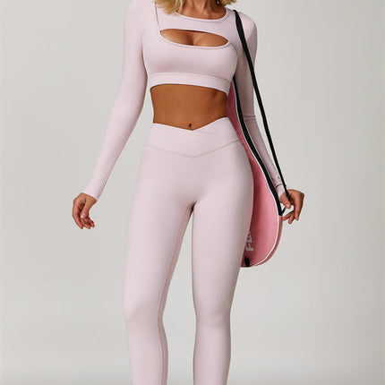 The Lavish Long Sleeve Cut-out Crop Top Leggings 2-Piece Set