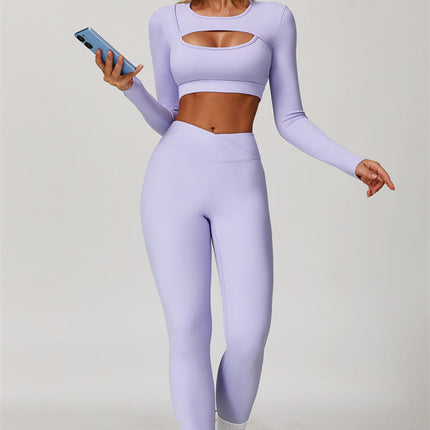 The Lavish Long Sleeve Cut-out Crop Top Leggings 2-Piece Set