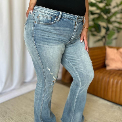 Judy Blue Full Size Medium Rise Tummy Control Destroy Flare Women Jeans