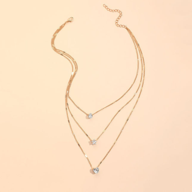 Zircon Necklace Multi-layer Five-pointed Star Love Water Drop Pendant