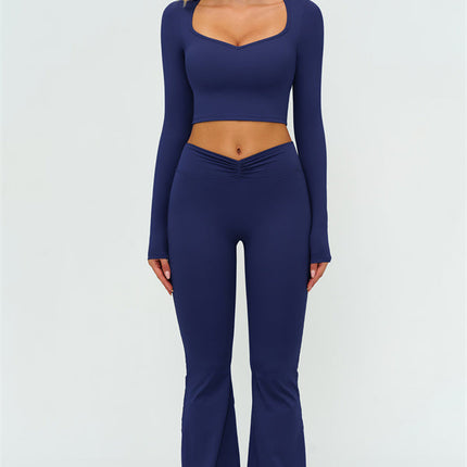 The Lushness Long Sleeve Crop Top Flared Leggings 2-Piece Set