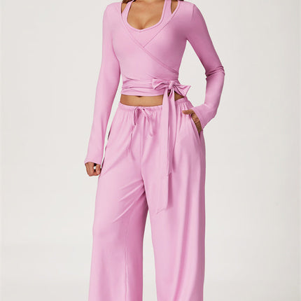 The Sprint Long Sleeve Crop Top Halter Tank Top Sweatpants 3-Piece Set