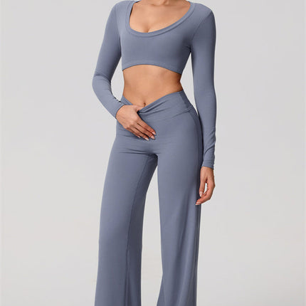 The Nestle Long Sleeve Crop Top Straight Leg Pants 2-Piece Set