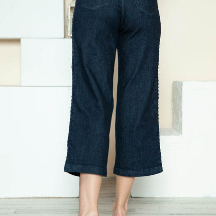 Judy Blue Full Size Side Seam Braid Detail Crop Wide Leg Women Jeans