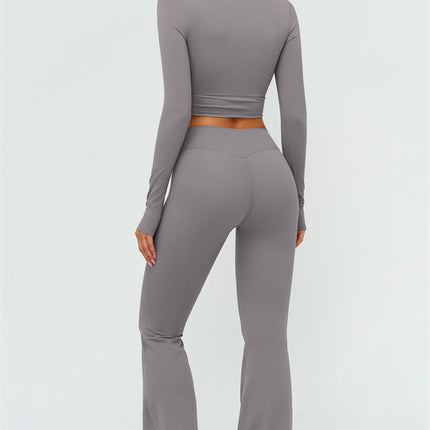 The Lushness Long Sleeve Crop Top Flared Leggings 2-Piece Set