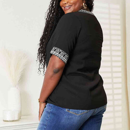 Double Take Embroidered Notched Neck Women Top
