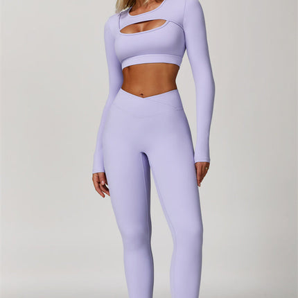 The Lavish Long Sleeve Cut-out Crop Top Leggings 2-Piece Set