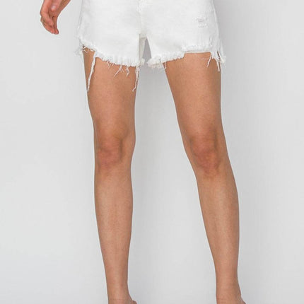 RISEN Button Fly Frayed Hem Denim Women Shorts