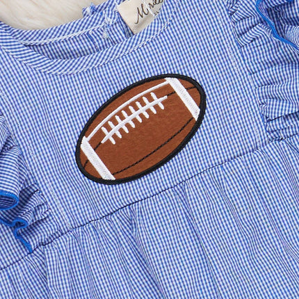 Blue Stripe Cotton Embroidered Football Ruffle Bubble