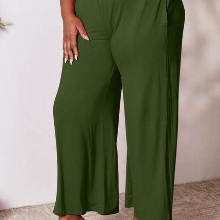 Basic Bae Full Size Smocked Wide Waistband Wide Leg Women Pants