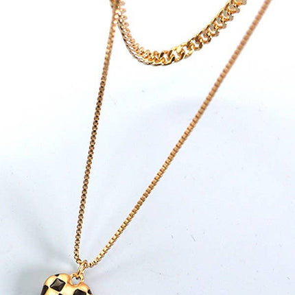 MULTI LAYER CHECKER HEART CHARM  NECKLACE | 80N780