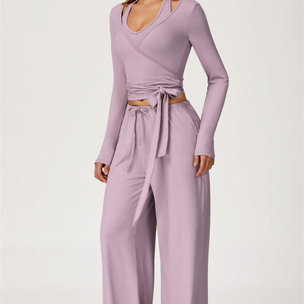 The Sprint Long Sleeve Crop Top Halter Tank Top Sweatpants 3-Piece Set
