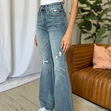 Judy Blue Full Size Medium Rise Tummy Control Destroy Flare Women Jeans