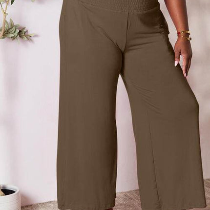 Basic Bae Full Size Smocked Wide Waistband Wide Leg Women Pants