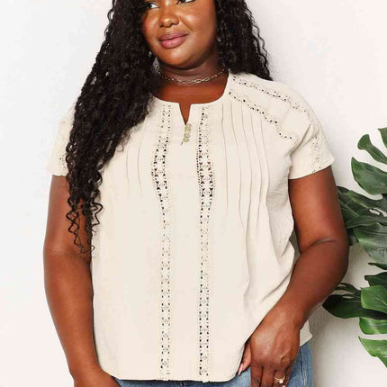 Double Take Crochet Buttoned Short Sleeves Women Top