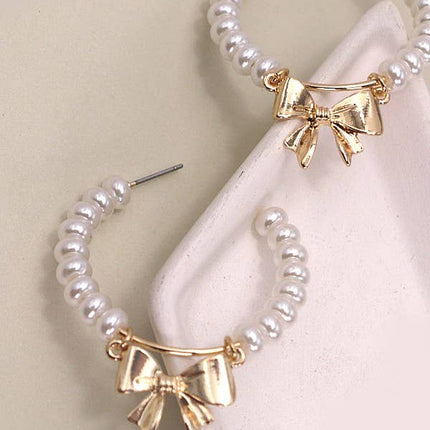 PEARL BOW RIBBON DROP EARRINGS