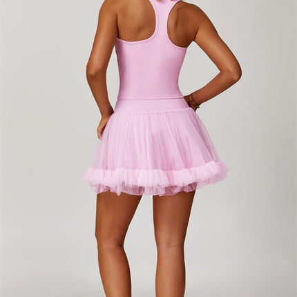 The Dynamic Crop Top Mesh Tennis Skirt 2-Piece Set
