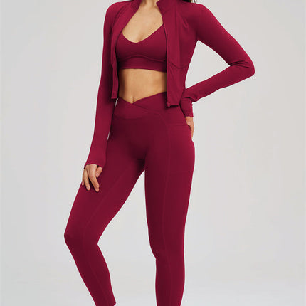 The Sizzle Zip Jacket Sports Bra Leggings 3-Piece Set