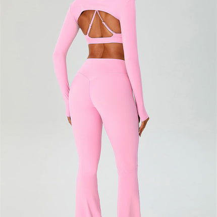 The Ember Sports Bra Crop Top Flared Leggings 3-Piece Set