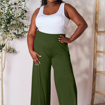 Basic Bae Full Size Smocked Wide Waistband Wide Leg Women Pants