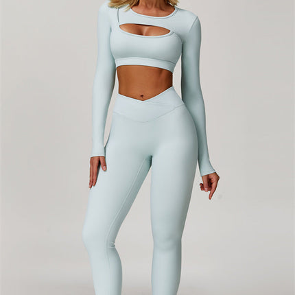 The Lavish Long Sleeve Cut-out Crop Top Leggings 2-Piece Set