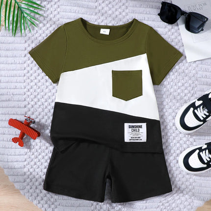 Children's Color Block Short Sleeve Top and Shorts Set