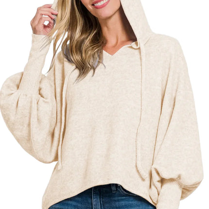 Brushed Hacci Drop Shoulder Cropped Hoodie
