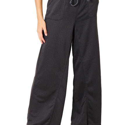 Garden Naked Women's Casual Pants Wide-Leg Drawstring Waist with Pocketed Lounge Pants Charcoal Elastic Waist