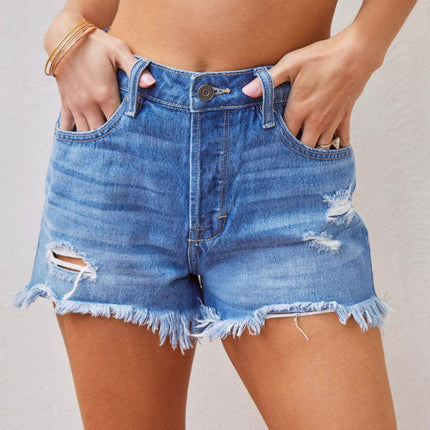 Distressed Raw Hem Women Denim Shorts
