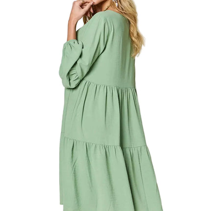 Garden Naked Women's Casual Dress Babydoll Tiered Dress with Pockets Long Sleeve Ruffle Hem Soft Cotton Blend Loose Fit