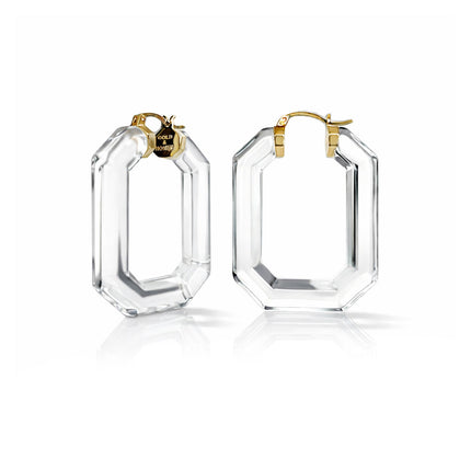 Emerald Gem Lucite Hoop Earrings