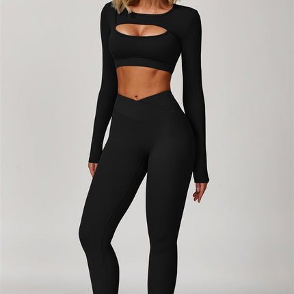 The Lavish Long Sleeve Cut-out Crop Top Leggings 2-Piece Set